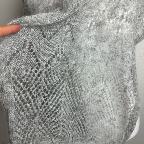 Vintage Crochet Mohair Blend Shawl, Grey Lace Fringe Scarf  Winter Gray Mohair Blend Openwork Scarf